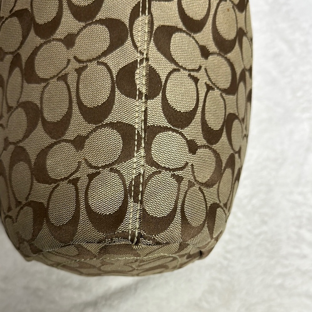 Vintage Coach Bucket Bag Brown Signature Shoulder/ Crossbody with Leather Trim - Picture 5 of 16